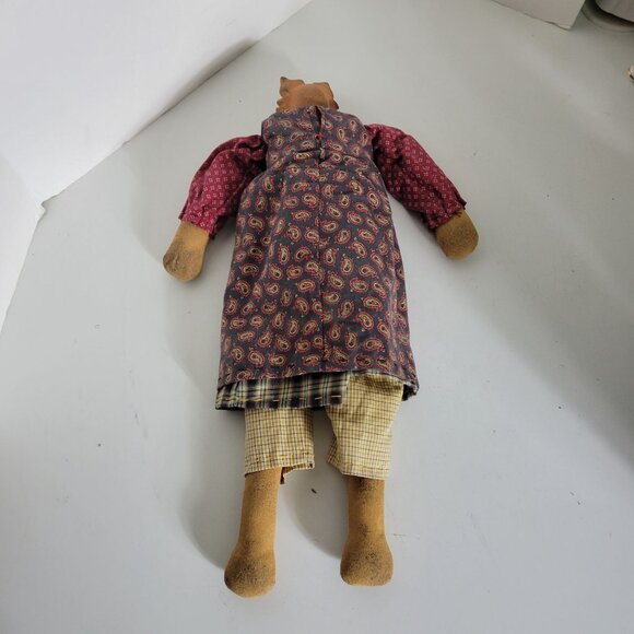 Vintage Enesco Folk Art Cat Doll With Button Accents & Plaid Outfit 14.5" - Picture 8 of 8